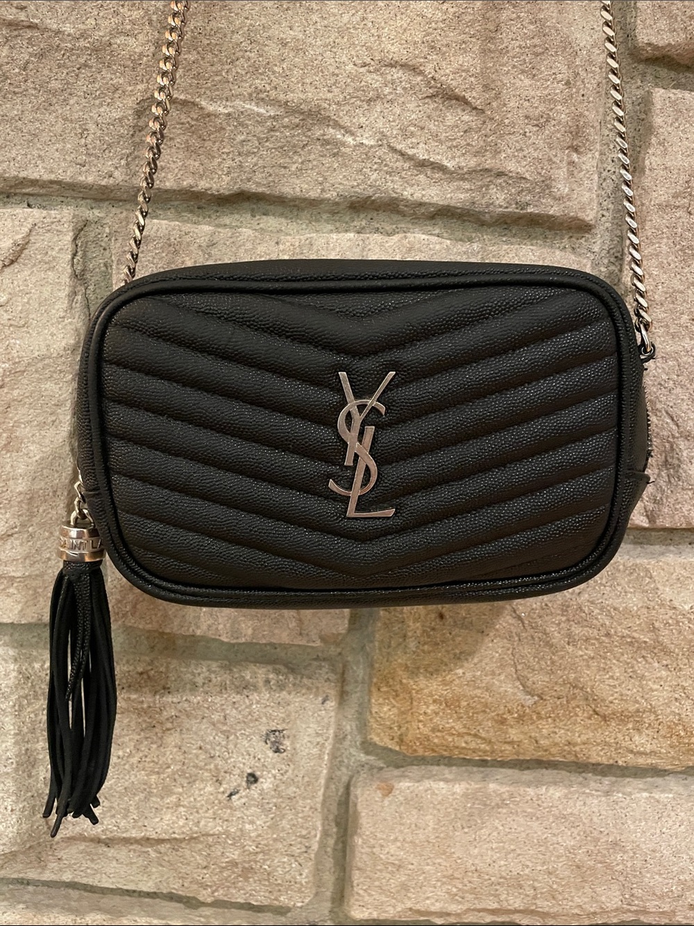Saint Laurent Black Quilted Camera Crossbody with Tassel and Chain